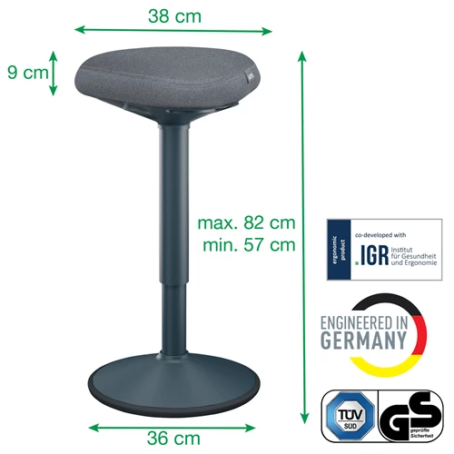 Wiebelkruk Leitz Ergo met gasveer 57-82cm donkergrijs