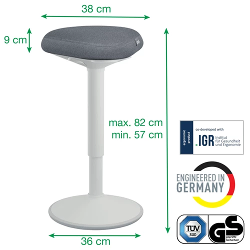 Wiebelkruk Leitz Ergo met gasveer 57-82cm lichtgrijs
