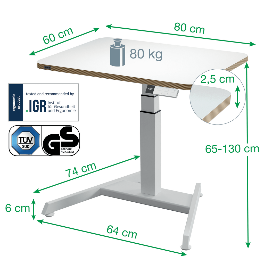 Zit-sta bureau elektrisch Leitz Ergo 80x60cm wit