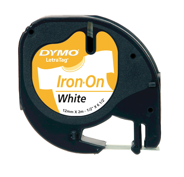 Dymo Letratag opstrijktape 12mmx2m zwart/wit (18769)