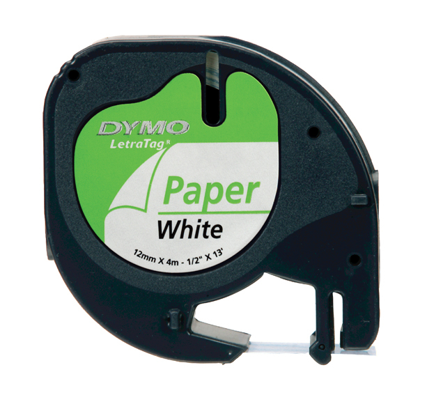 Dymo Letratag tape papier 12mmx4m zwart/wit (91200)