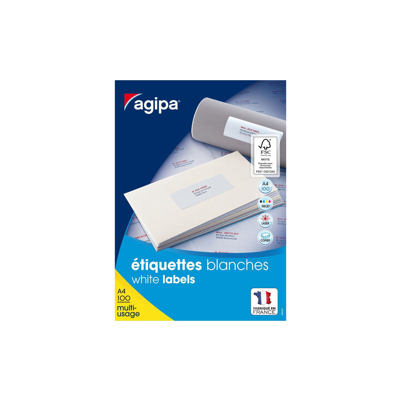 Etiketten Agipa laser 04 etik/bl 105x148,5mm wit (100)