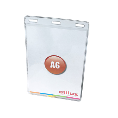Badge A6 verticaal 105 x148mm met 3 gaten transparant (100)