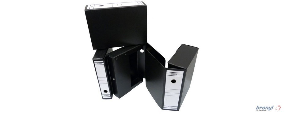 Archiefdoos Bronyl karton rug 100mm met zwarte knop