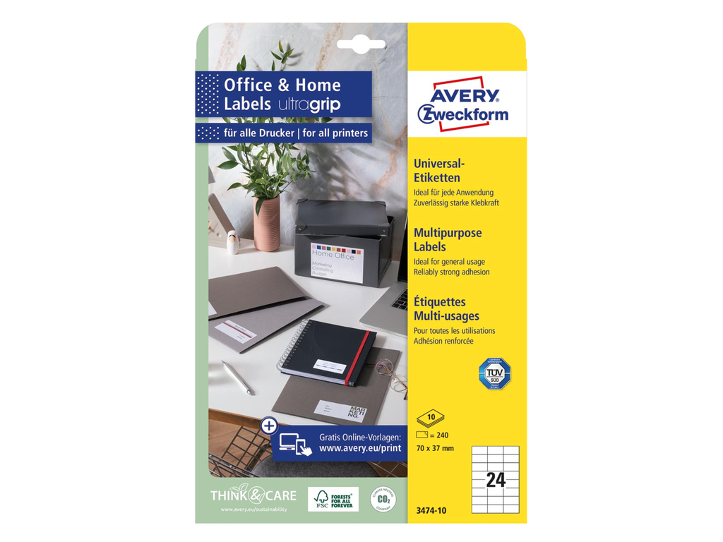 Etiketten Avery 24 etik/bl 70x37mm wit (10)