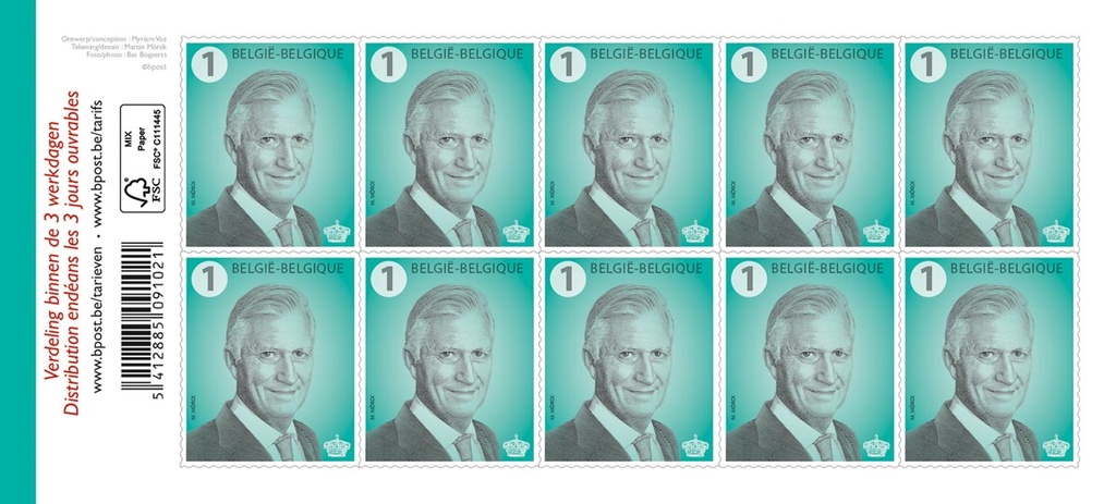 Postzegels Bpost Nationaal Koning Filip non-prior (100)