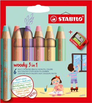 Kleurpotlood Stabilo Woody 3in1 Etui assorti pastel (6)