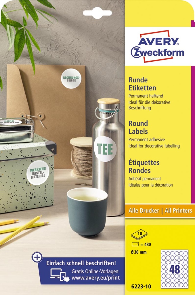 Etiket Avery rond Ø 30mm wit (480)