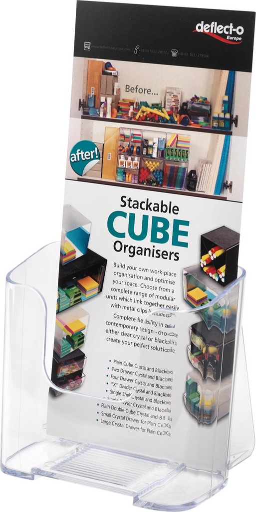 Folderhouder tafel Deflecto 1/3e A4 staand 11,5x10x8,5cm transparant