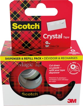 Plakband Crystal Tape Scotch 19mmx7,5m dispenser + 3 rolletjes