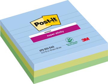 Memoblok Post-It Super Sticky Notes XL Oasis 101x101mm 70vel gelijnd assorti 3 blokken