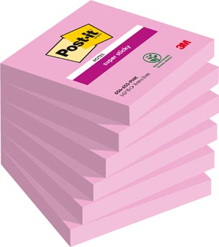 Memoblok Post-It Super Sticky 76x76mm 90vel Tropical Pink 6 blokken