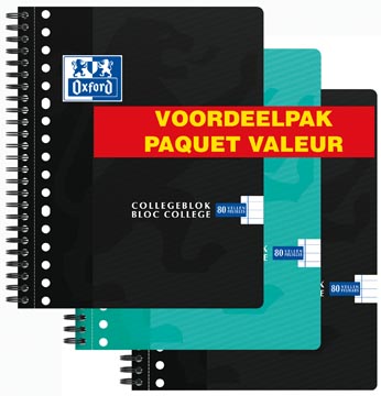 Collegeblok Oxford School A5 gelijnd 17-gaats 160 blz. assorti (3)