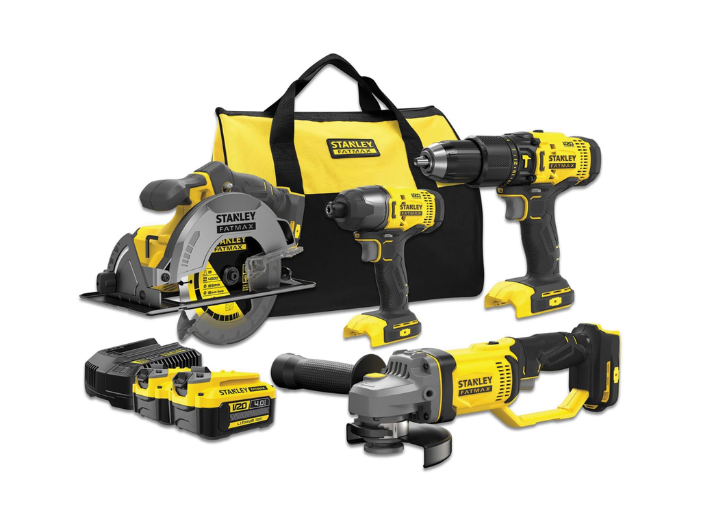 Gereedschapsset Stanley Fatmax schroefklopboor, slagschroevendraaier, cirkerlzaag, haakse slijper 18V + 2 Accu's + softbag
