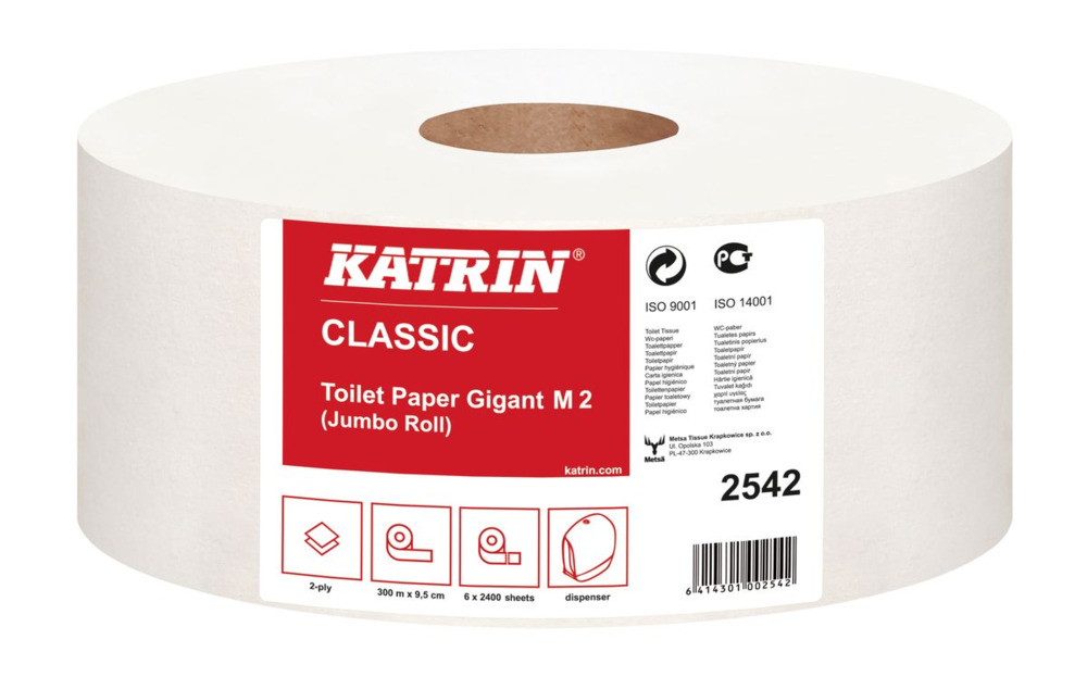 Toiletpapier Katrin Classic gigant L2 2-laags wit 1200vel ft 8,8x25cm 300m (6)