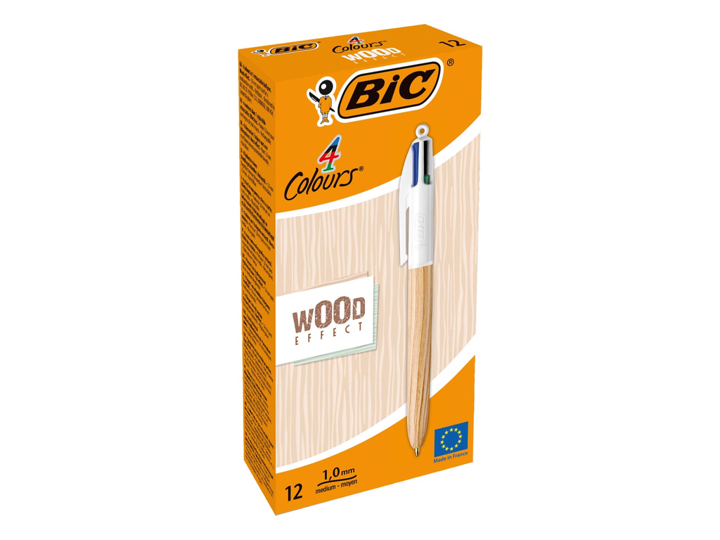 Balpen Bic 4 Colours Wood Style medium assorti