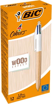 Balpen Bic 4 Colours Wood Style medium assorti