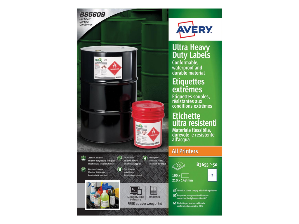 Etiketten Avery Ultra Heavy Duty 210x148mm wit (100)