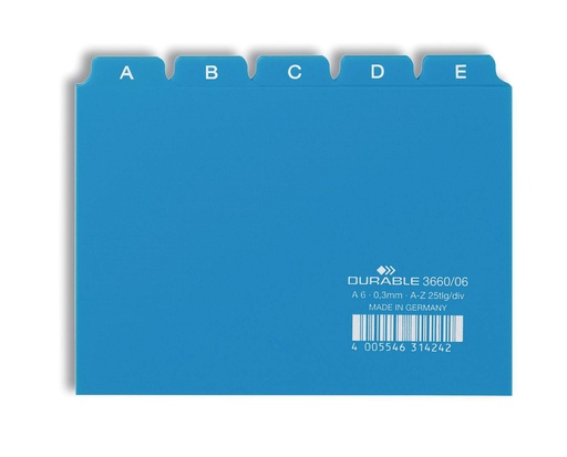 [DUR-366006] Tabkaarten Durable PP A6 indeling 5/5 A-Z bedrukte tabs (25) (blauw)