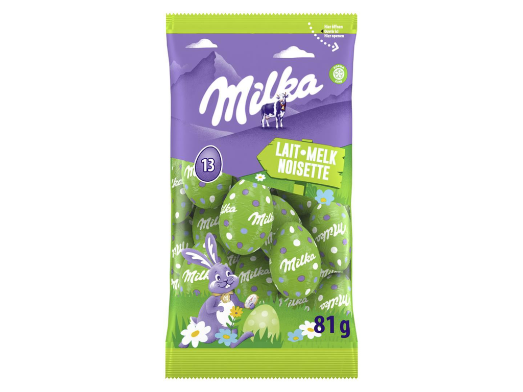 Paaseitjes Milka melk hazelnootjes zakje 81g