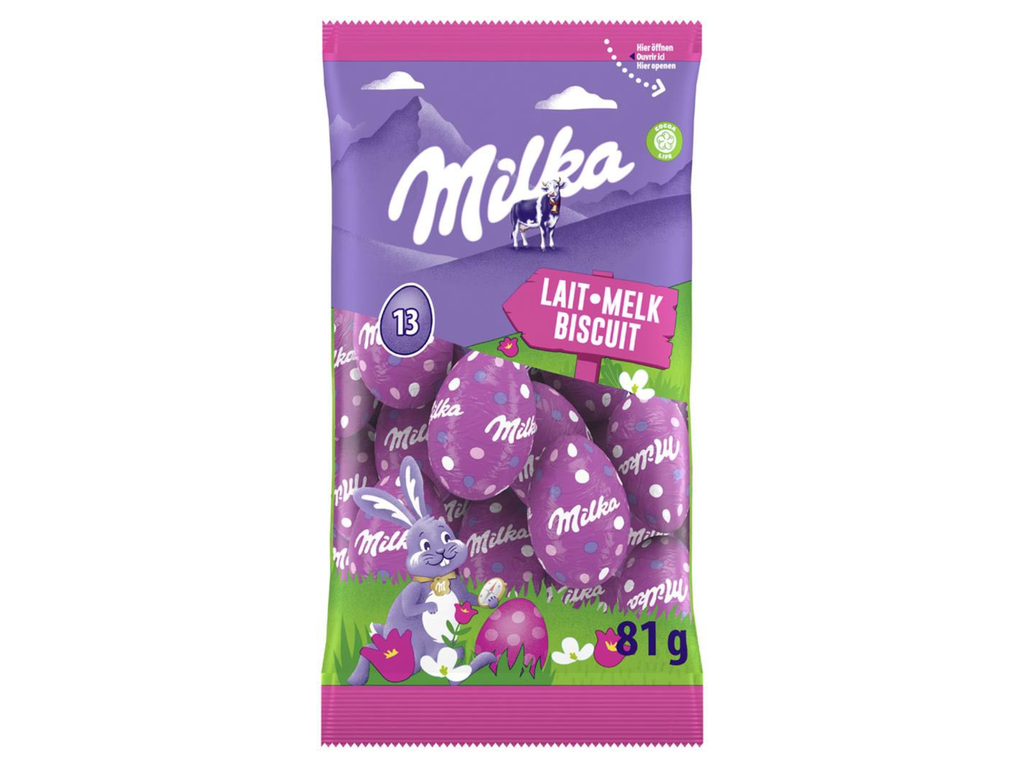 Paaseitjes Milka melk biscuit zakje 81g