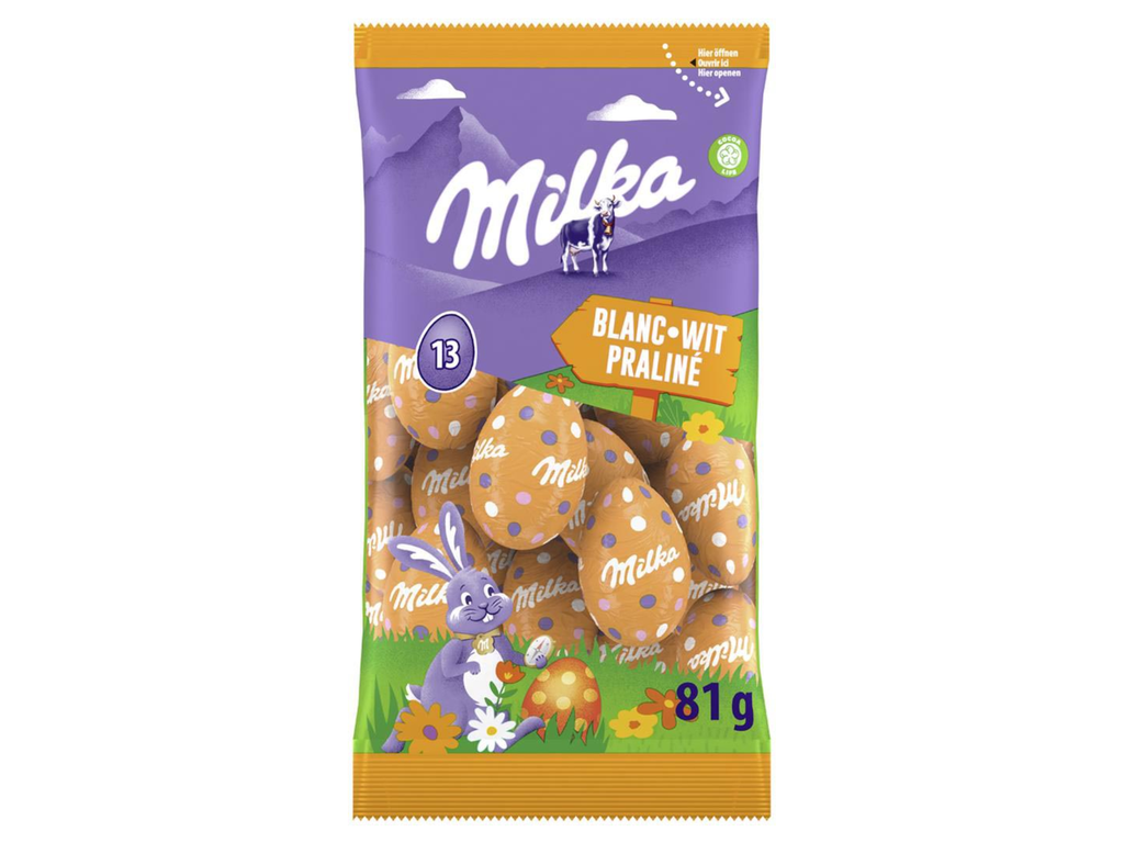 Paaseitjes Milka witte chocolade praliné zakje 81g