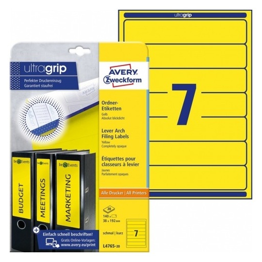 [TIM-L476520] Rugetiket Avery 07 etik/bl 192x38mm (20) (geel)