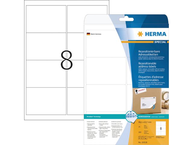 Etiketten Herma 08 etik/bl 99,1x67,7mm wit afneembaar 25bl/doos