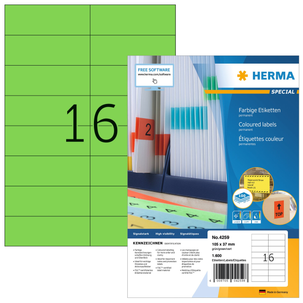 Etiketten Herma 16 etik/bl 105x37mm groen (100)