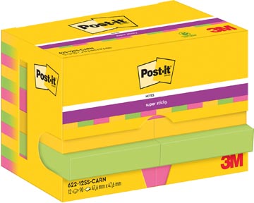 Memoblok Post-It Super Sticky Notes Carnival 47,6x47,6mm 90vel assorti (12)