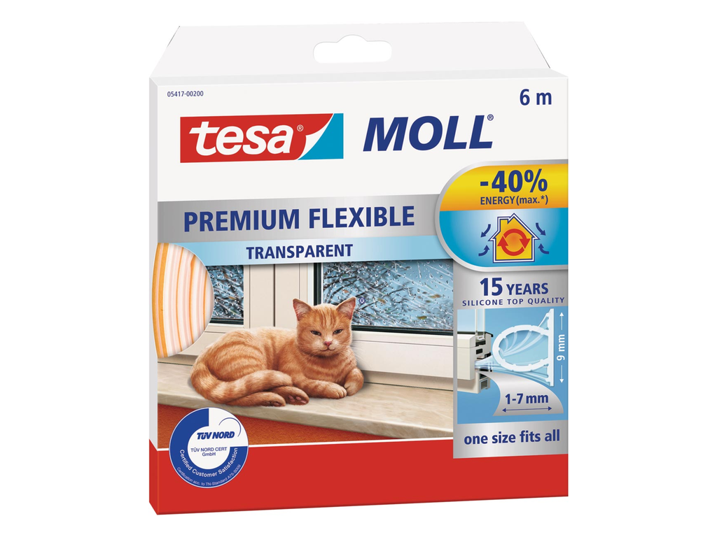 Tochtstrip Tesa Moll Premium Flexible 6m zelfklevend transparant