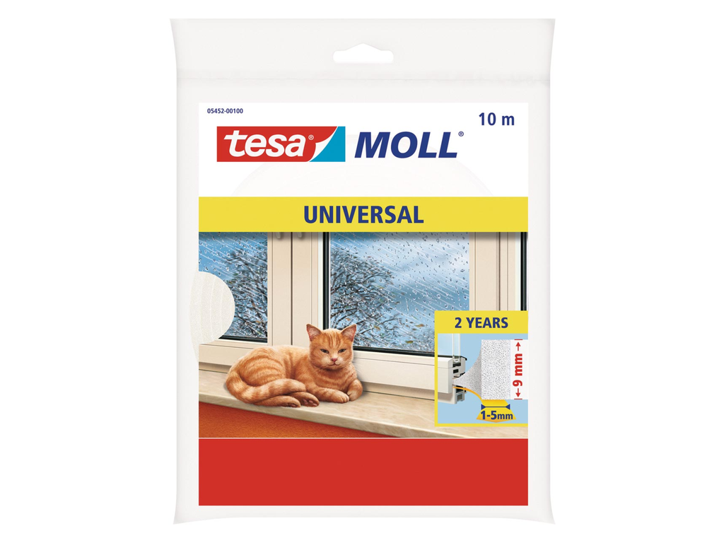 Tochtstrip Tesa Moll Universal 10mx9mm zelfklevend wit