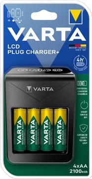 Batterijlader Varta LCD Plug Charger+ inclusief 4xAA batterij