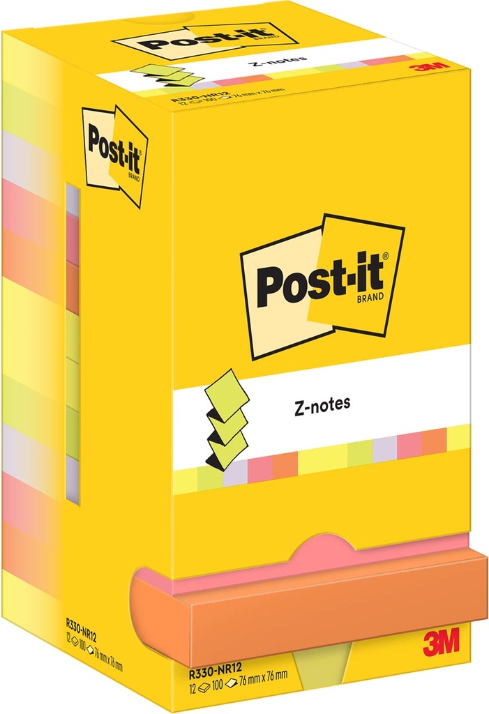 Z-notes Post-It 76x76mm 100vel assorti neonkleuren (12)