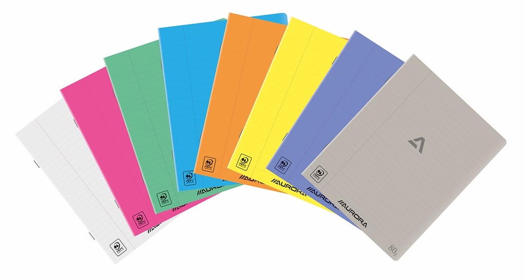 Schrift Aurora Writing 80 PP A5 gelijnd 72blz rode kantlijn assorti