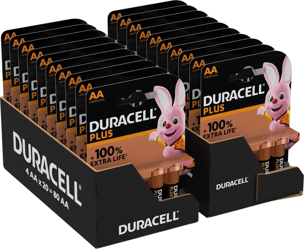 Batterij Duracell Plus 100% AA 20xblister van 4st (80)