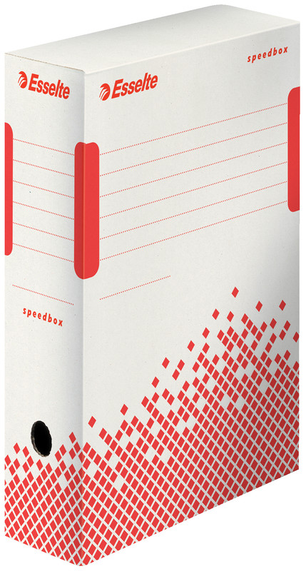 Archiefdoos Esselte Speedbox karton A4/folio 250x100x350mm wit/rood
