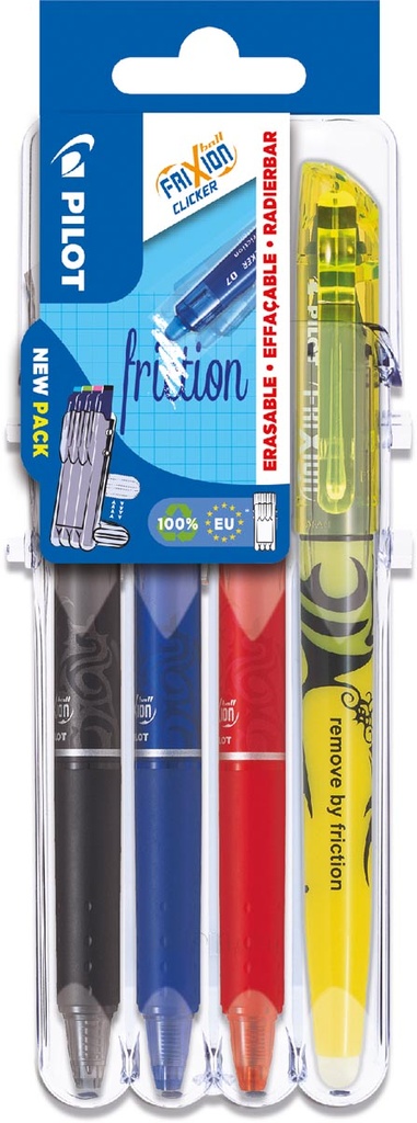 Gelroller Pilot fixion Ball Clicker set 2 go blister medium punt 0,7mm zwart, blauw, rood en light geel (4)