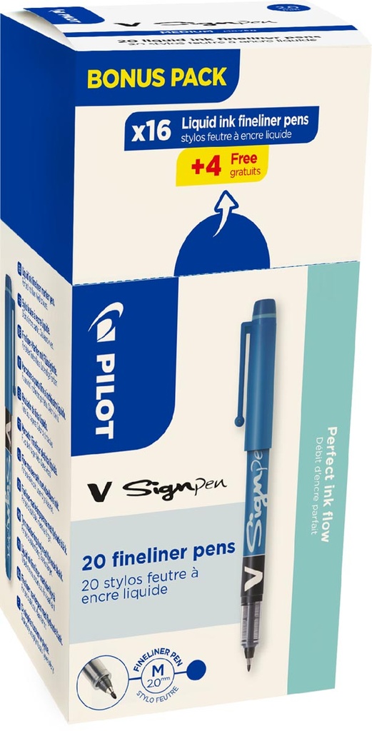 Fineliner Pilot V-Sign Pen medium punt 0,6mm blauw 16+4 gratis (20)