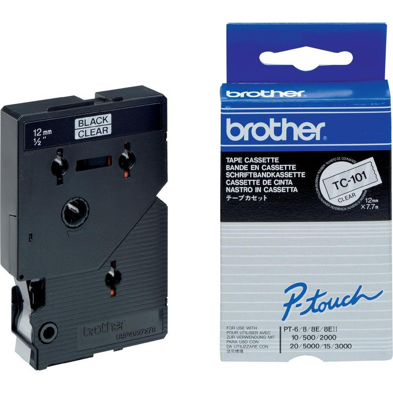 Tape Brother P-Touch TC-101 12mm zwart op transparant