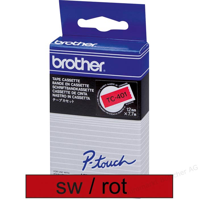 Tape Brother P-Touch TC-401 12mm zwart op rood