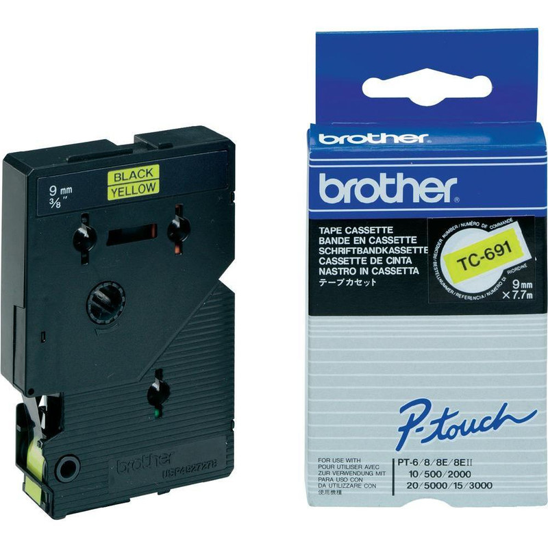 Tape Brother P-Touch TC-691 9mm zwart op geel