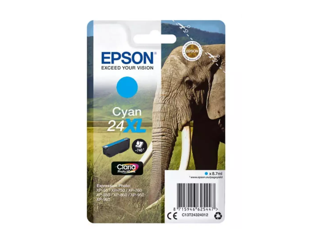 Cartridge Epson Inkjet 24XL Expression Photo XP-55 740pag CY