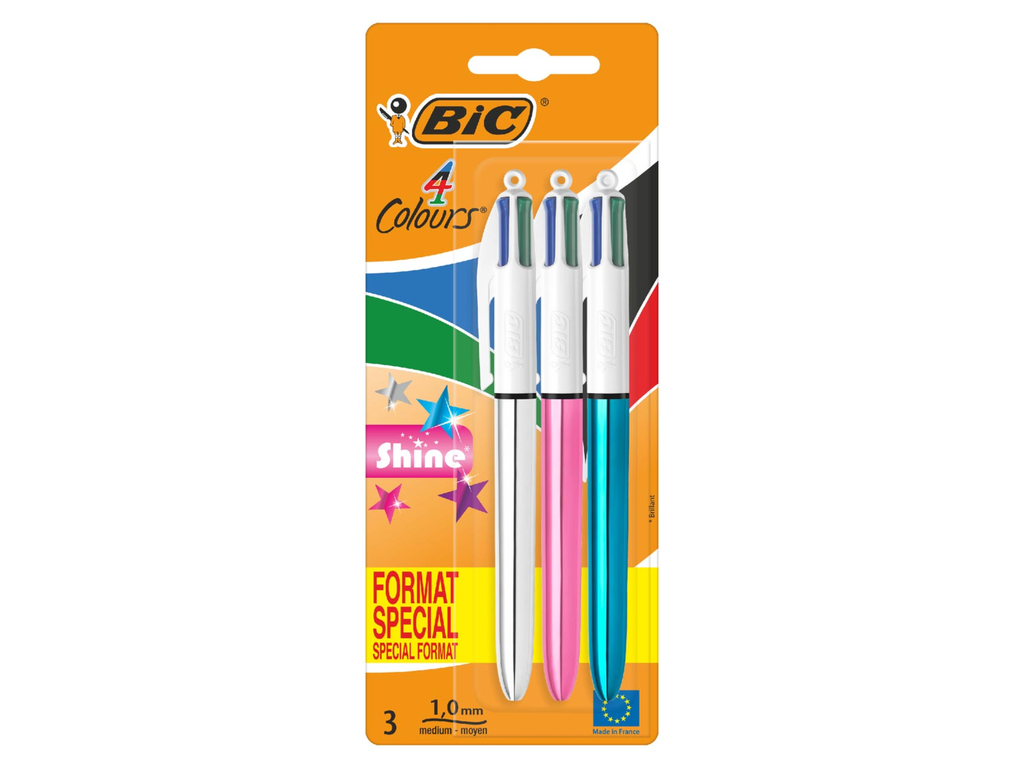Balpen Bic 4 Colours Shine medium blister assorti (3)