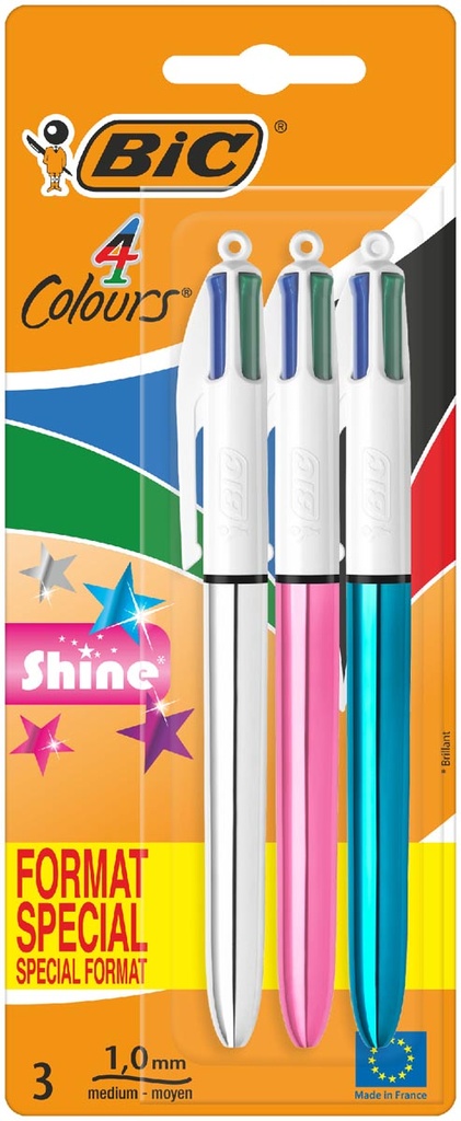 Balpen Bic 4 Colours Shine medium blister assorti (3)