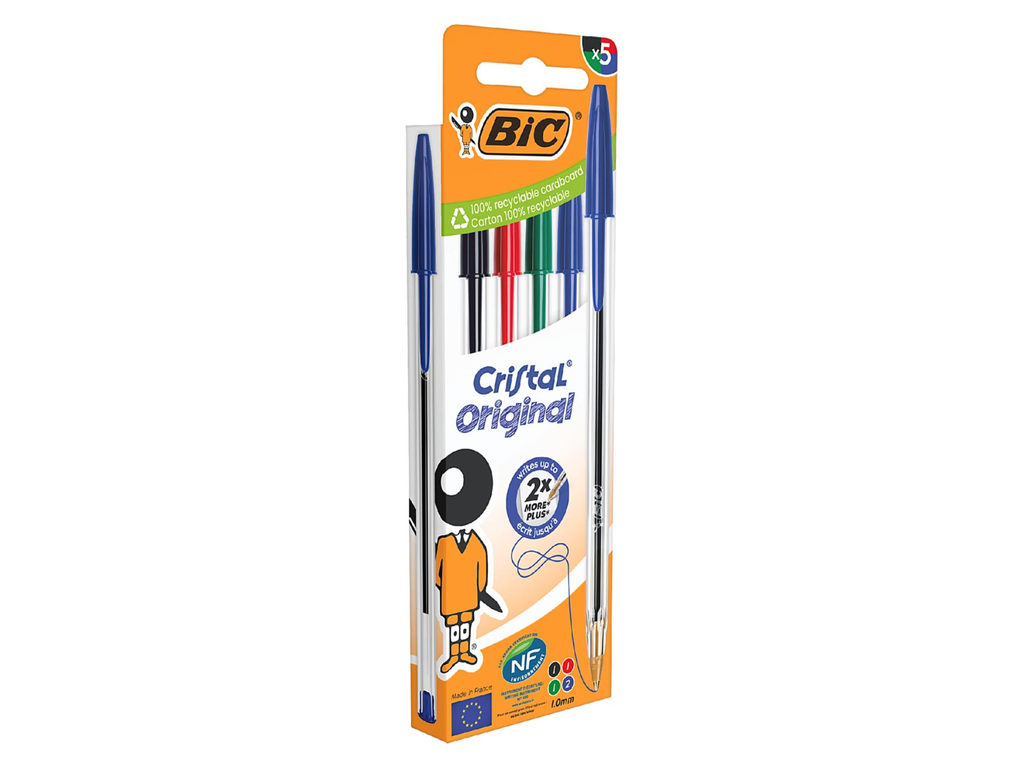 Balpen Bic Cristal medium blister assorti (5)
