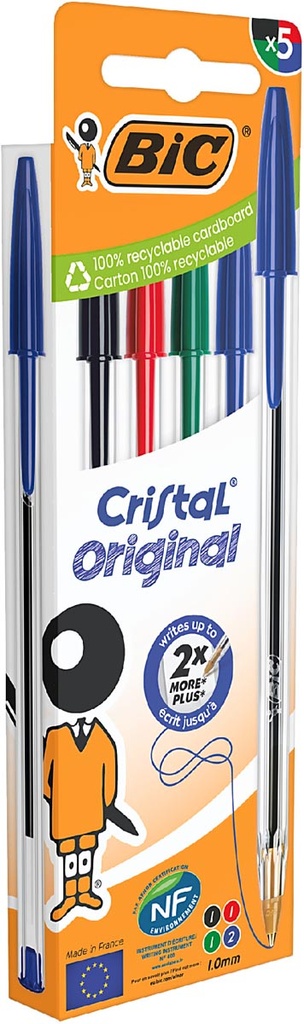 Balpen Bic Cristal medium blister assorti (5)