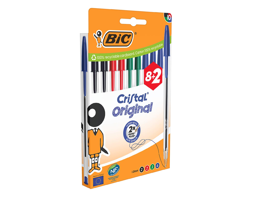 Balpen Bic Cristal medium blister assorti 8+2 gratis (10)