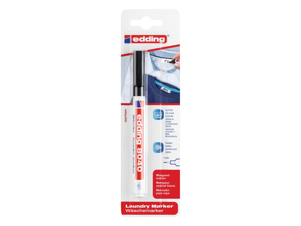 Wasgoedmarker e-8040 Edding ronde punt 1mm op blister zwart