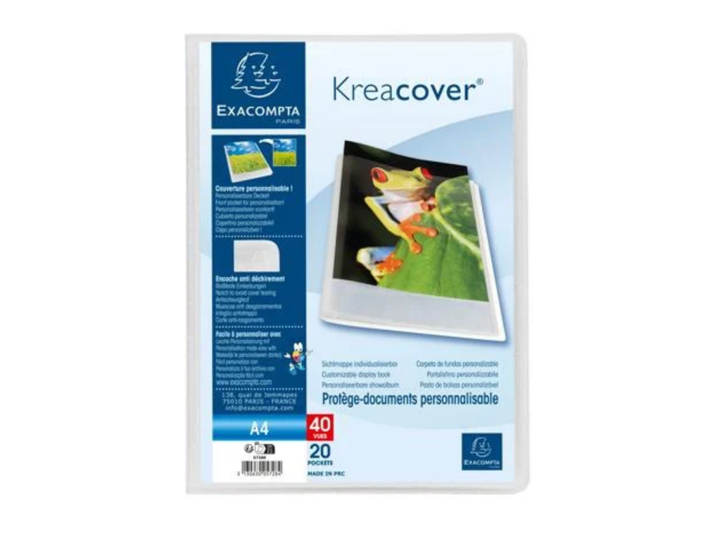 Personaliseerbaar showalbum Exacompta PP A4 20 tassen vaste rug transparant